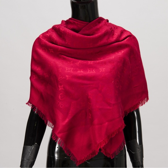 Louis Vuitton Red Monogram Large Square Scarf Wrap - Picture 2 of 7